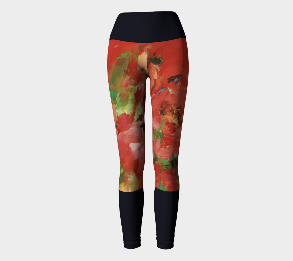 Legging Yoga #14.1, Fleurs rouges, bleu marine.