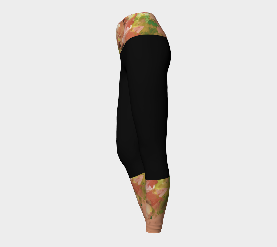 Legging Yoga, Fleurs roses, noir.