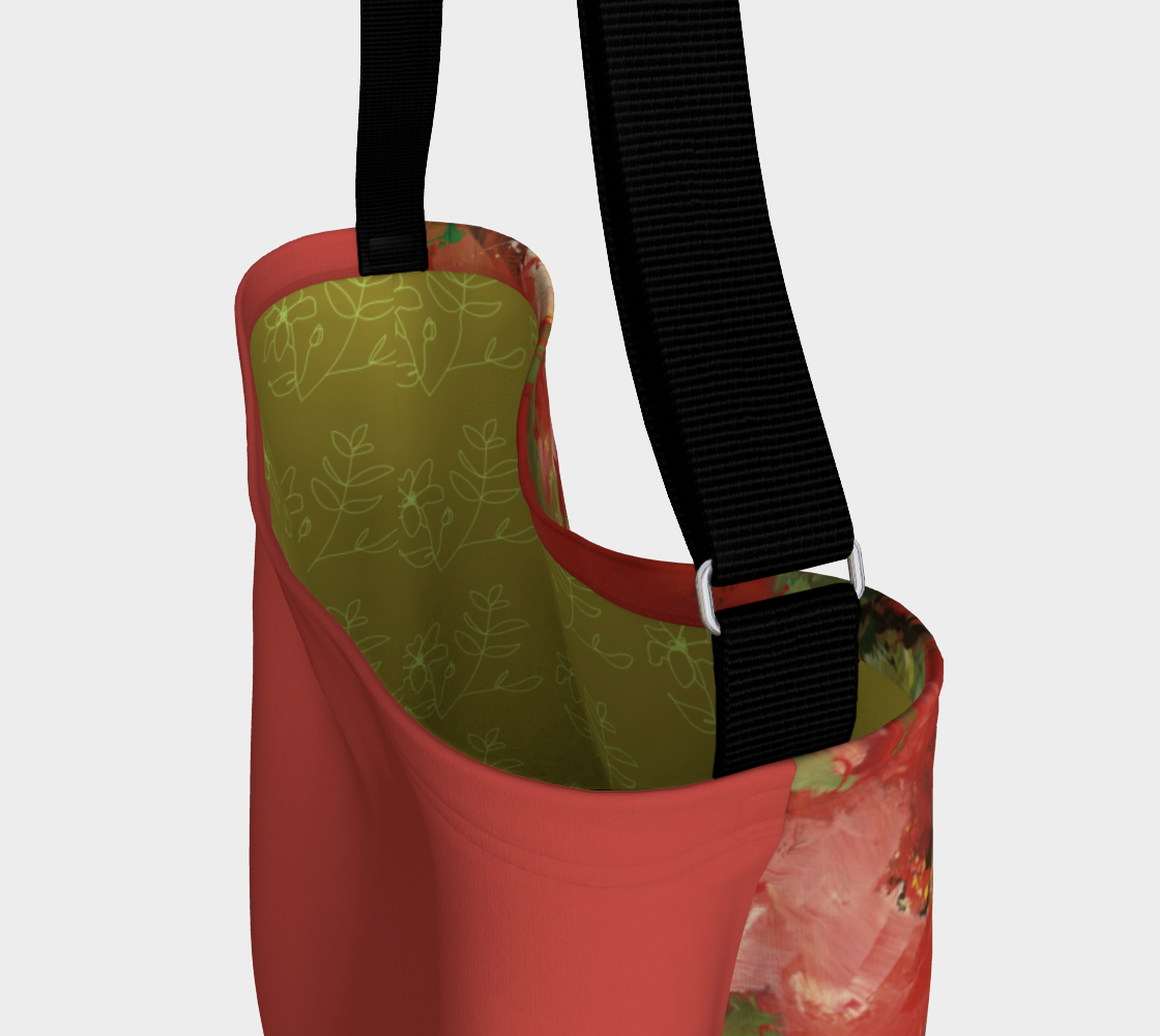 Sac fourre-tout #14.1, Fleurs rouges, intérieur vert