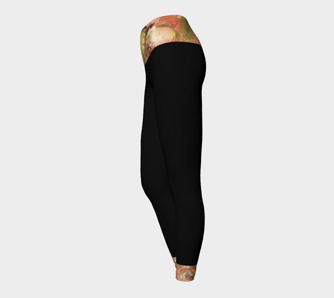 Legging Yoga, Fleurs roses 1, noir.