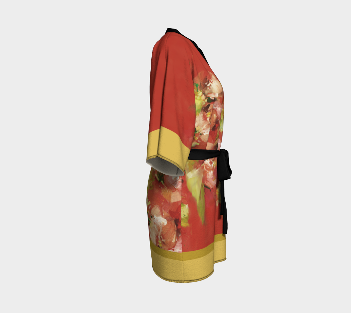 Kimono peignoir, Fleurs rouges, contour vert
