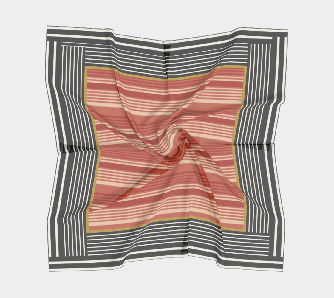 Foulard carré, ligné rouge, blanc et noir
