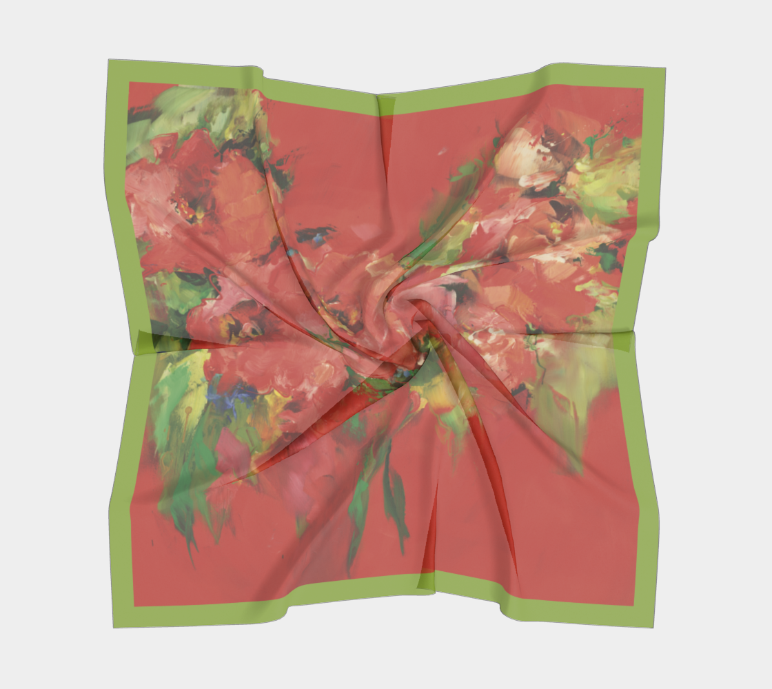 Foulard carré #14.1, Fleurs rouges, contour vert