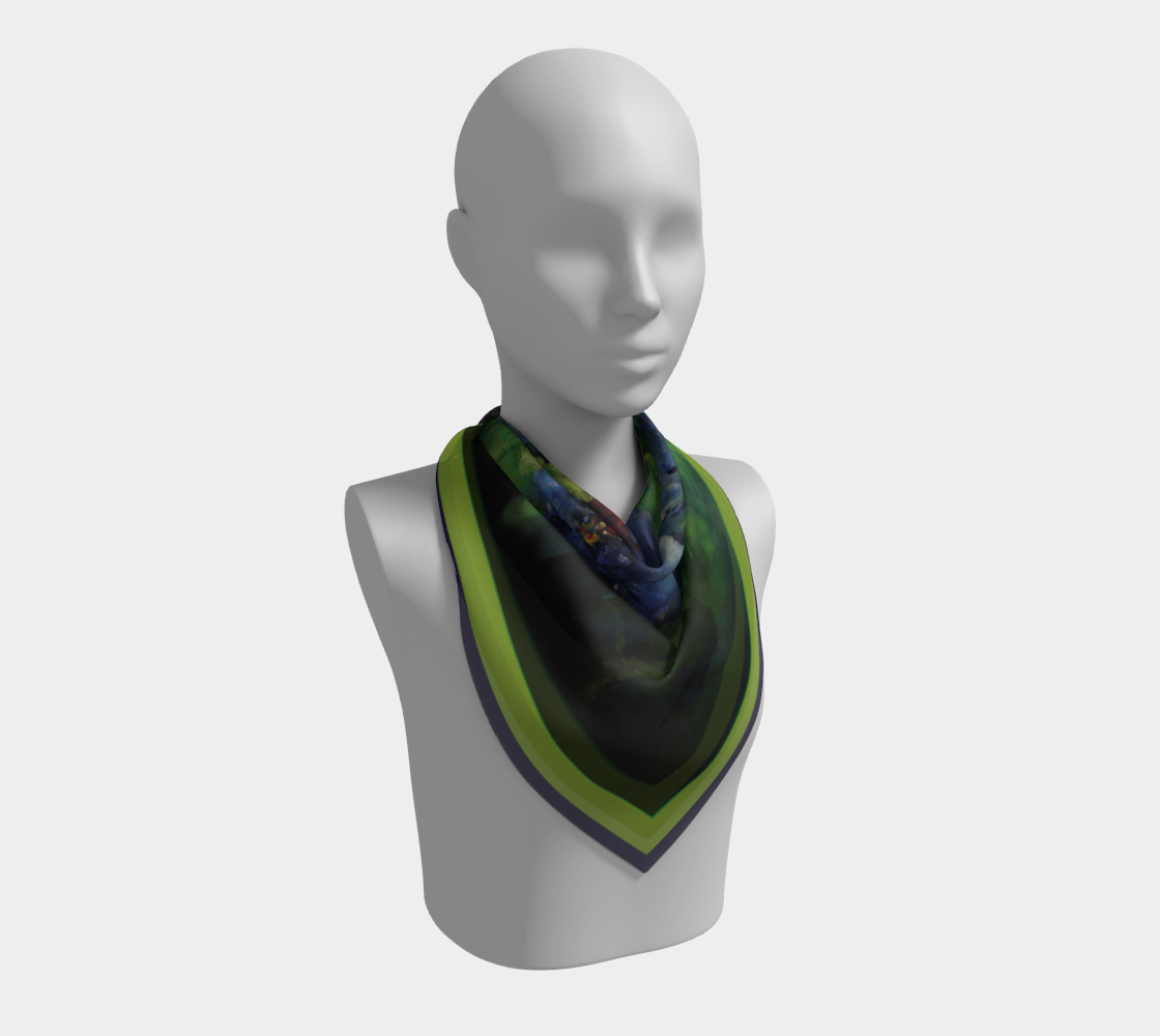 Foulard carré #13  Bouquet nocturne, contour bleu-vert