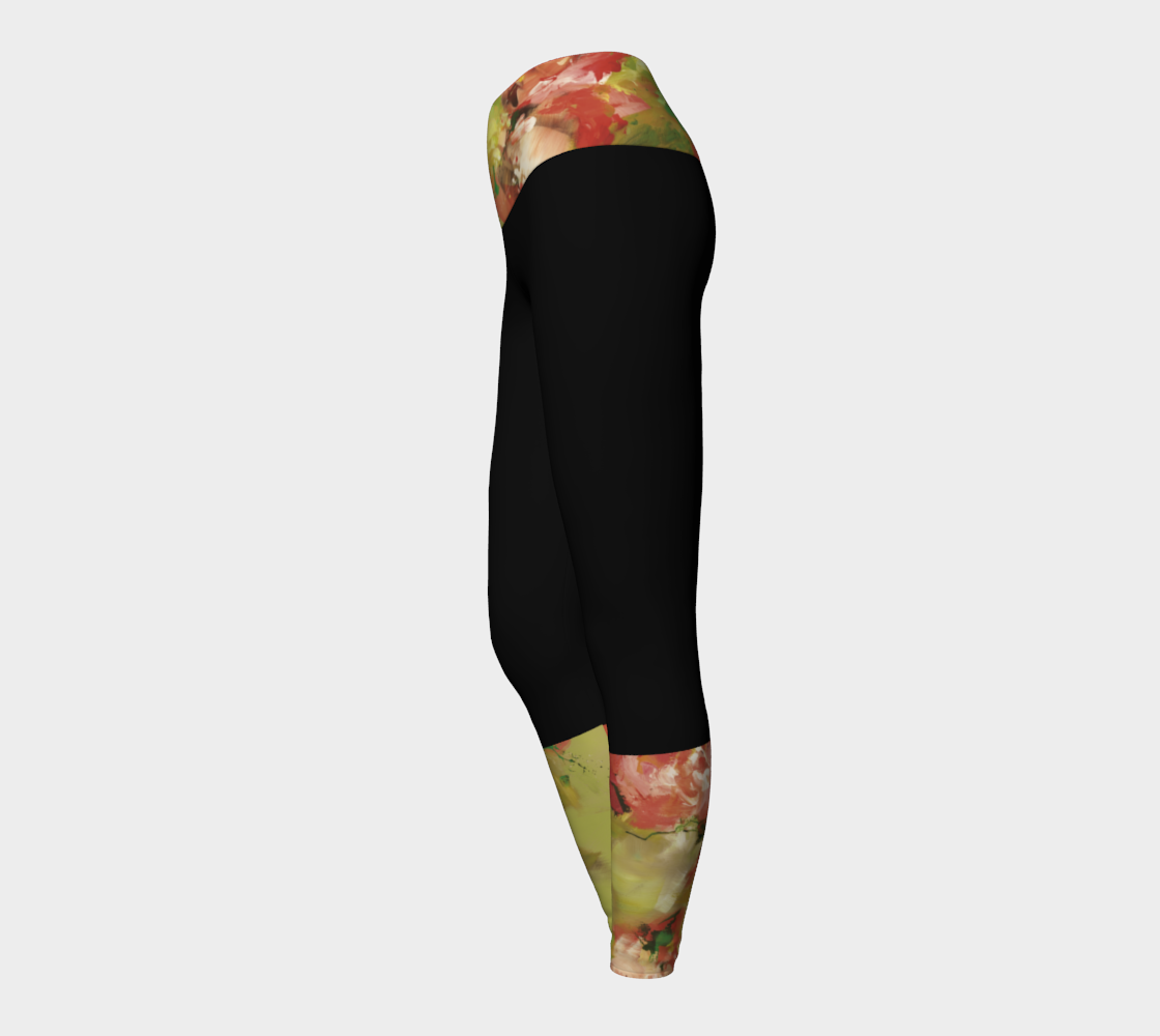Legging Yoga, Fleurs vertes, noir.