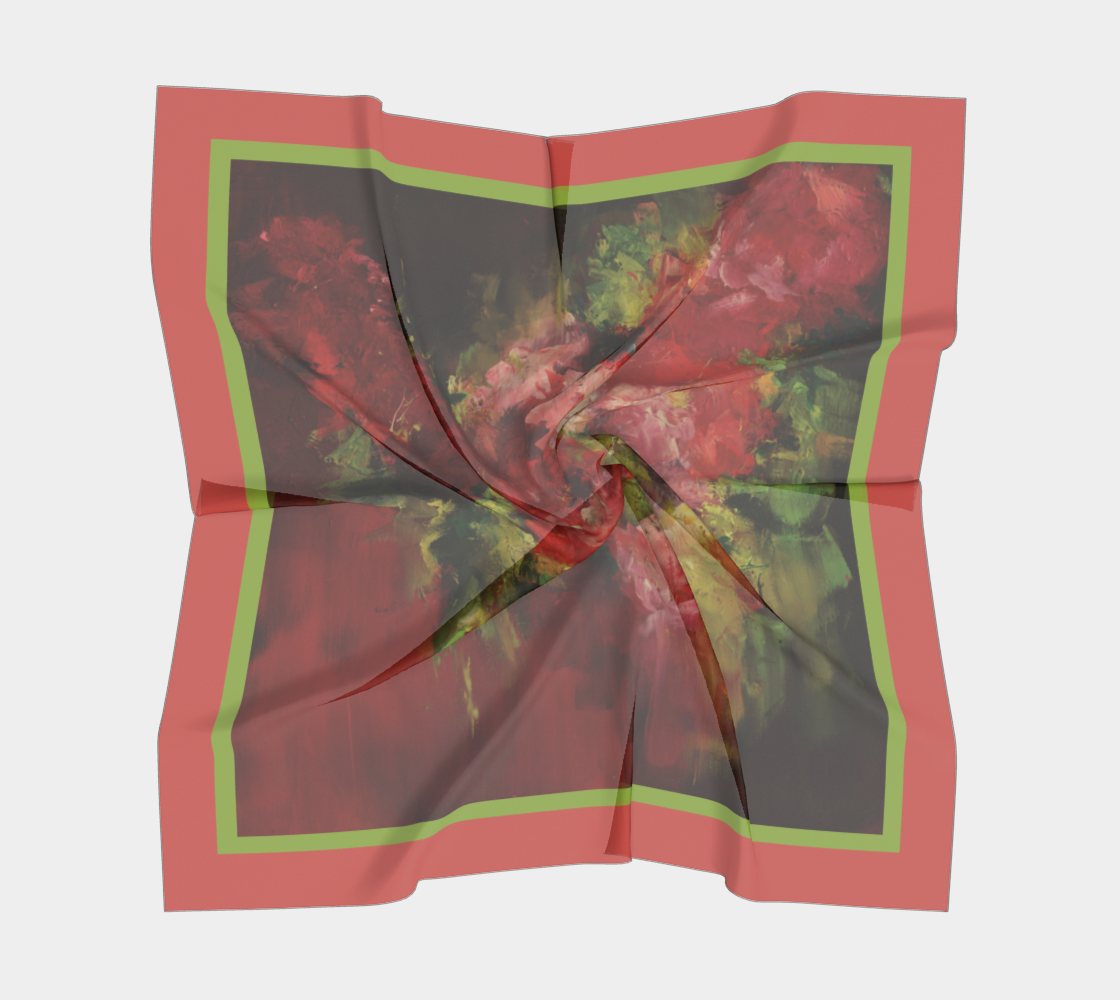 Foulard carré #15, Fleurs de la passion, contour rouge-vert