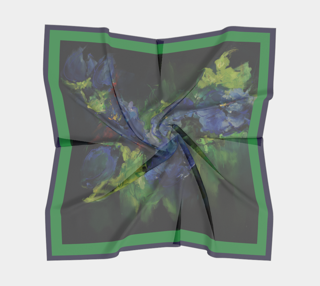 Foulard carré #14.5, Bouquet nocturne, contour large bleu et vert