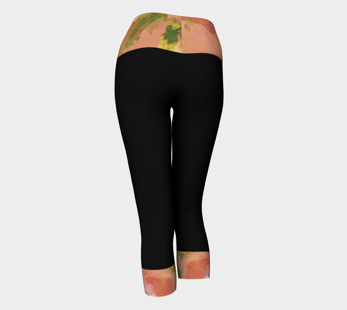 Pantacourt Yoga, Fleurs roses 1, noir.