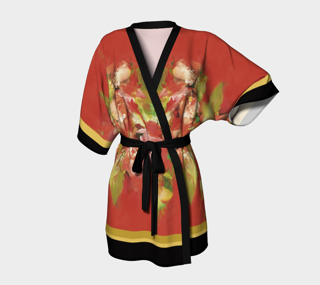 Kimono peignoir, Fleurs rouges, contour noir