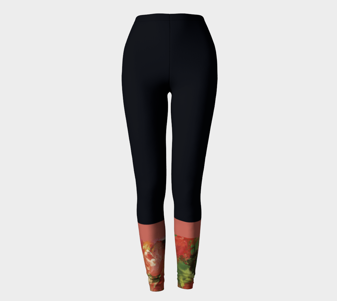 Legging #14.6, Fleurs rouges, bleu marine.