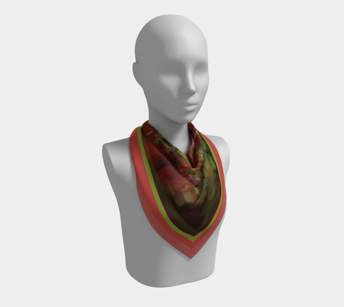 Foulard carré #15, Fleurs de la passion, contour rouge-vert