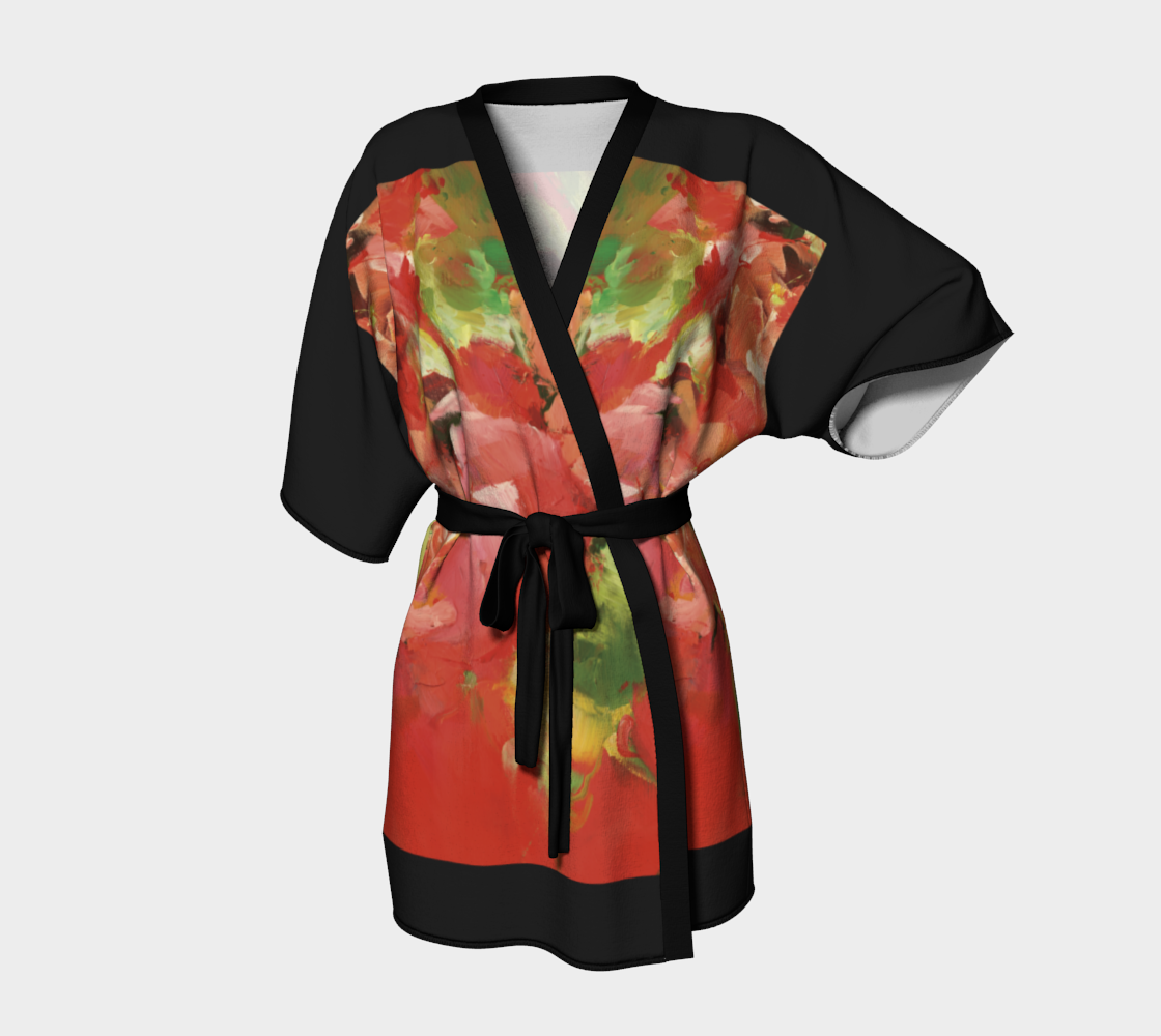 Kimono peignoir, fleurs rouges 4