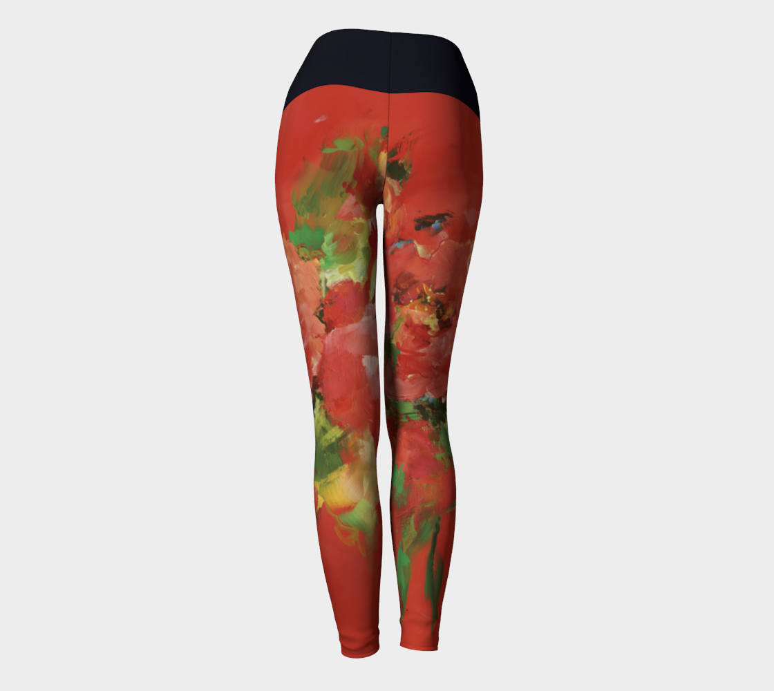 Legging Yoga #14, Fleurs rouges, bleu marine.