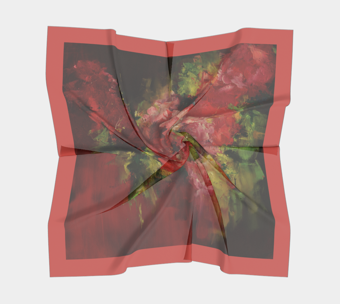 Foulard carré #15.1, Fleurs de la passion, contour large rouge