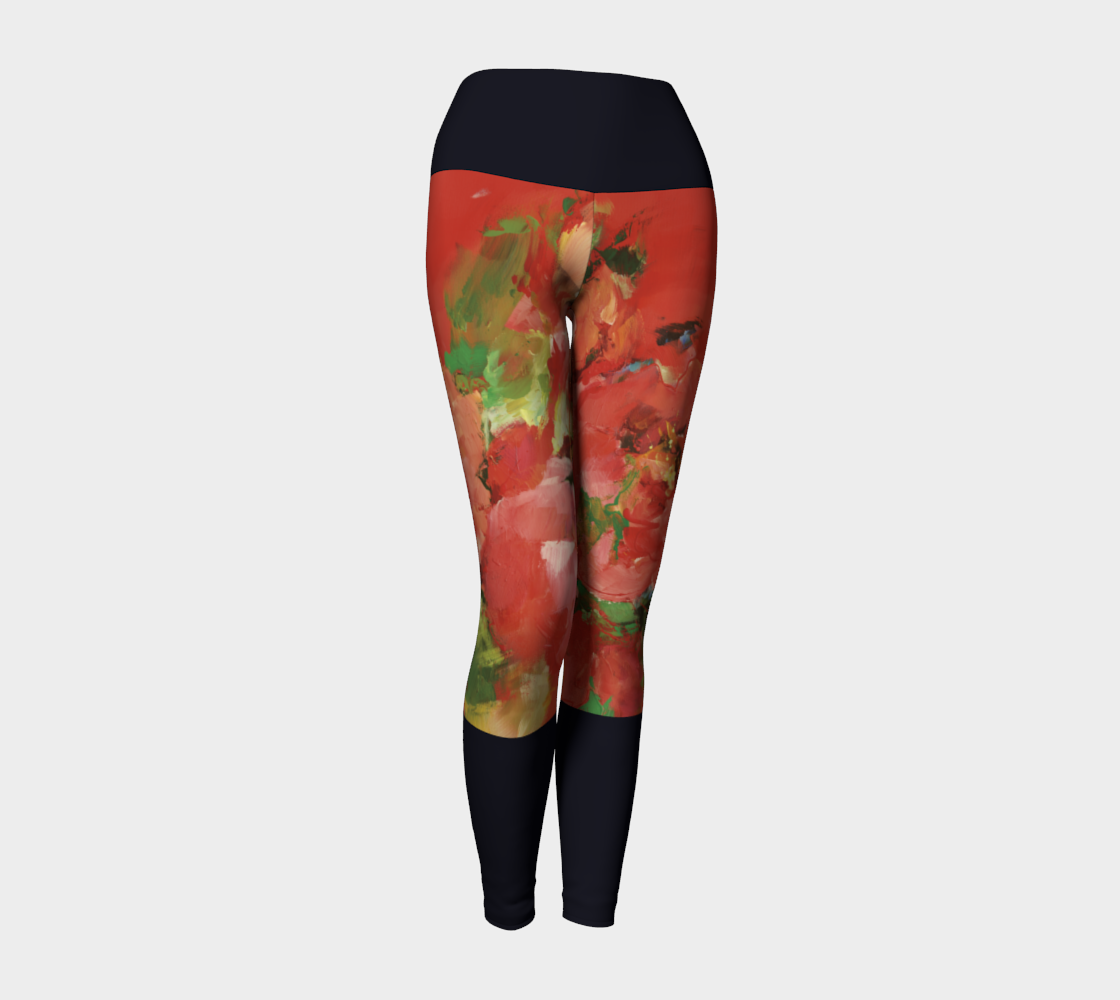 Legging Yoga #14.1, Fleurs rouges, bleu marine.