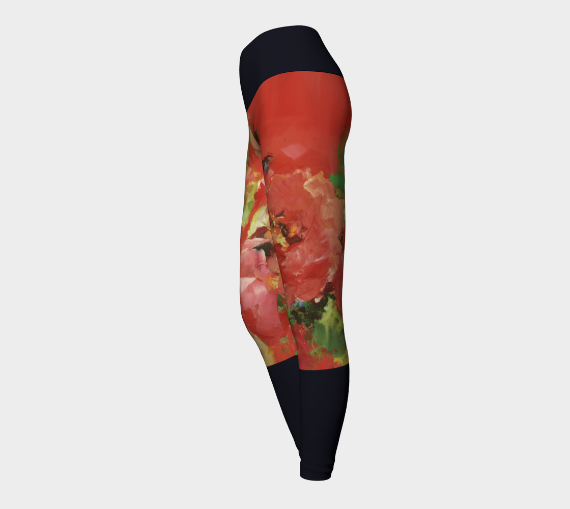 Legging Yoga #14.1, Fleurs rouges, bleu marine.