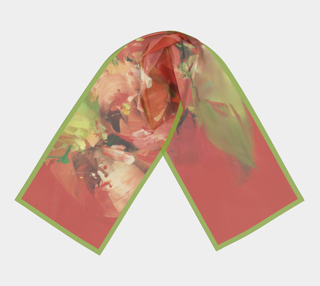 Foulard long #14, Fleurs rouges, contour vert