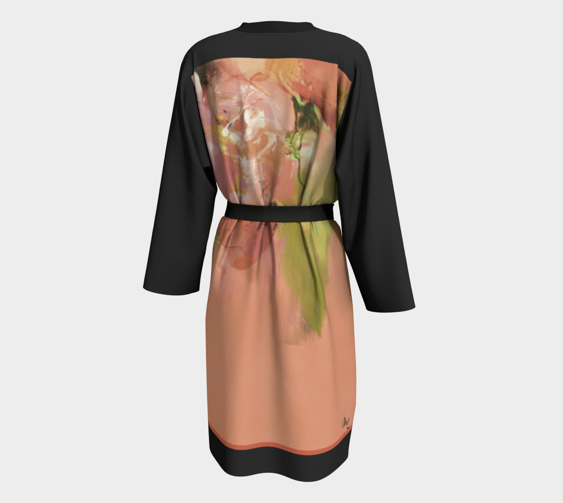Robe de chambre, Fleurs roses, manches noires