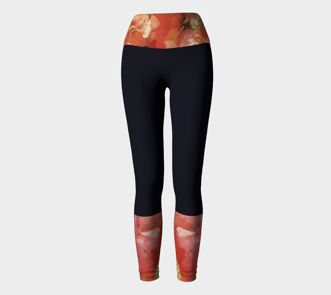 Legging Yoga #14.6, Fleurs rouges, bleu marine.