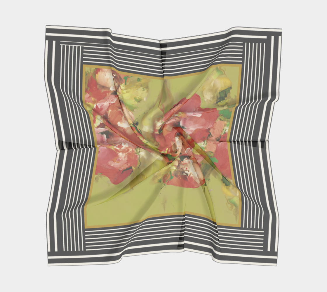 Foulard carré, Fleurs vertes-contour ligné