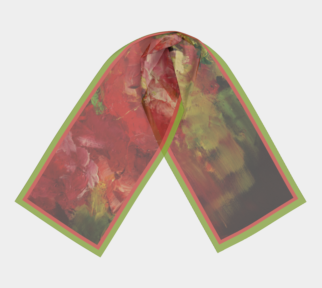 Foulard long #15, Fleurs de la passion, contour rouge-vert