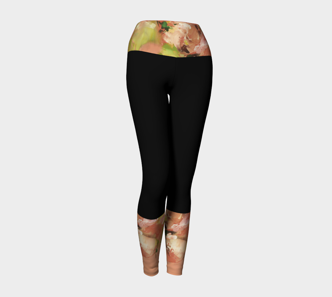 Legging Yoga, Fleurs roses, noir.