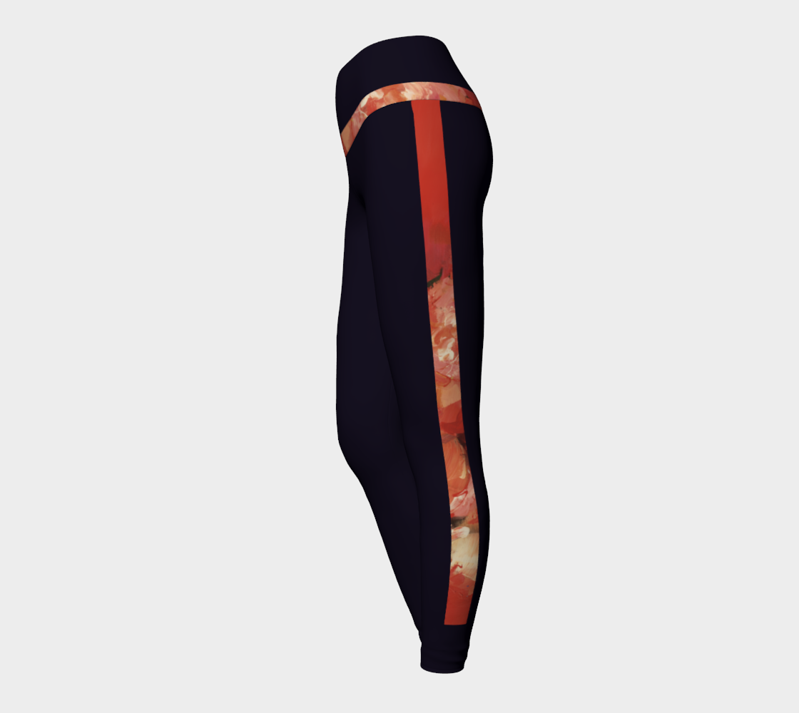 Legging Yoga # 13.10, Fleurs rouges, bleu marine.