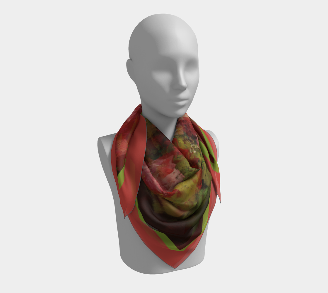 Foulard carré #15, Fleurs de la passion, contour rouge-vert